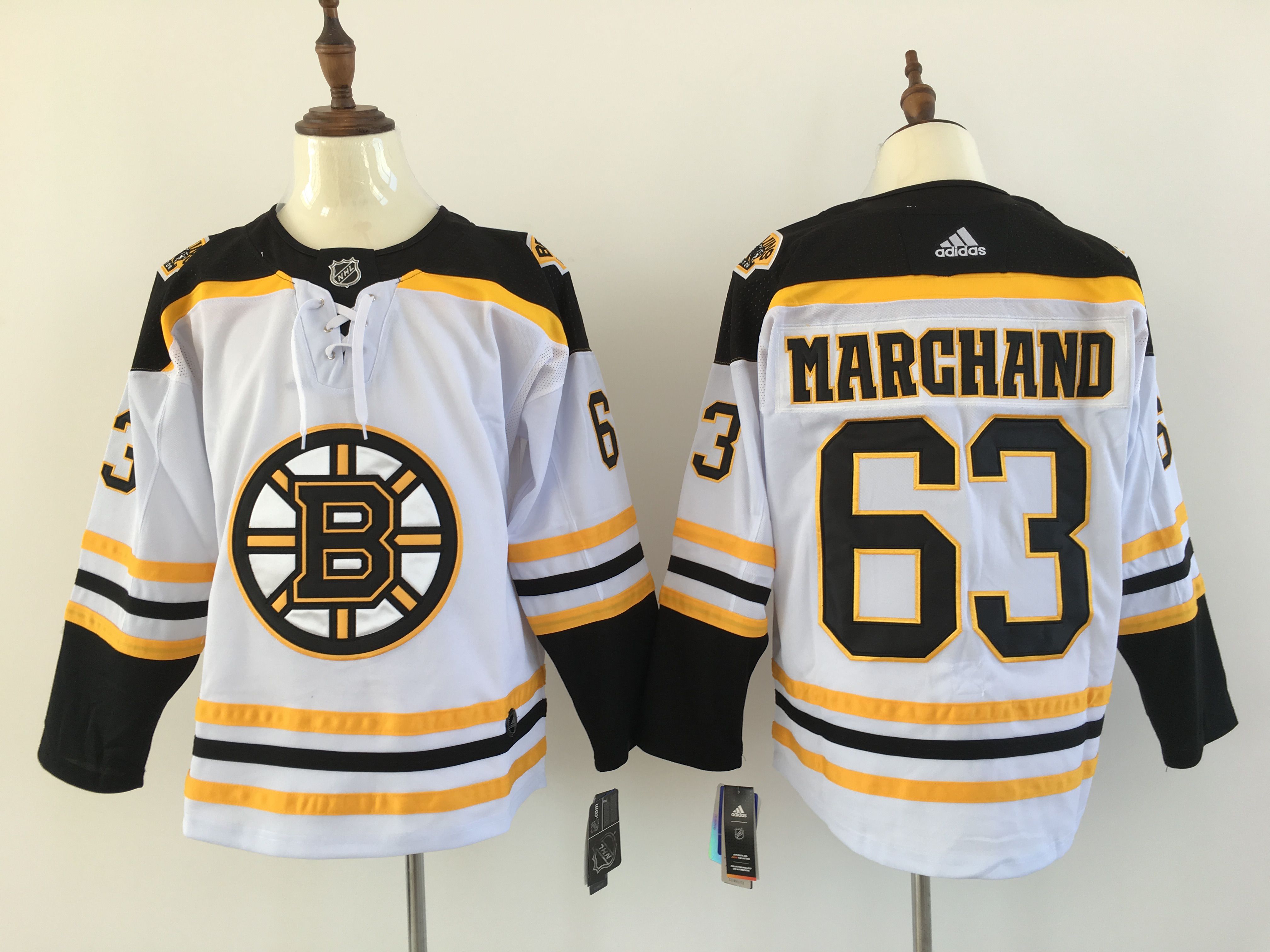 Men Boston Bruins #63 Brad Marchand White Adidas Hockey Stitched NHL Jerseys